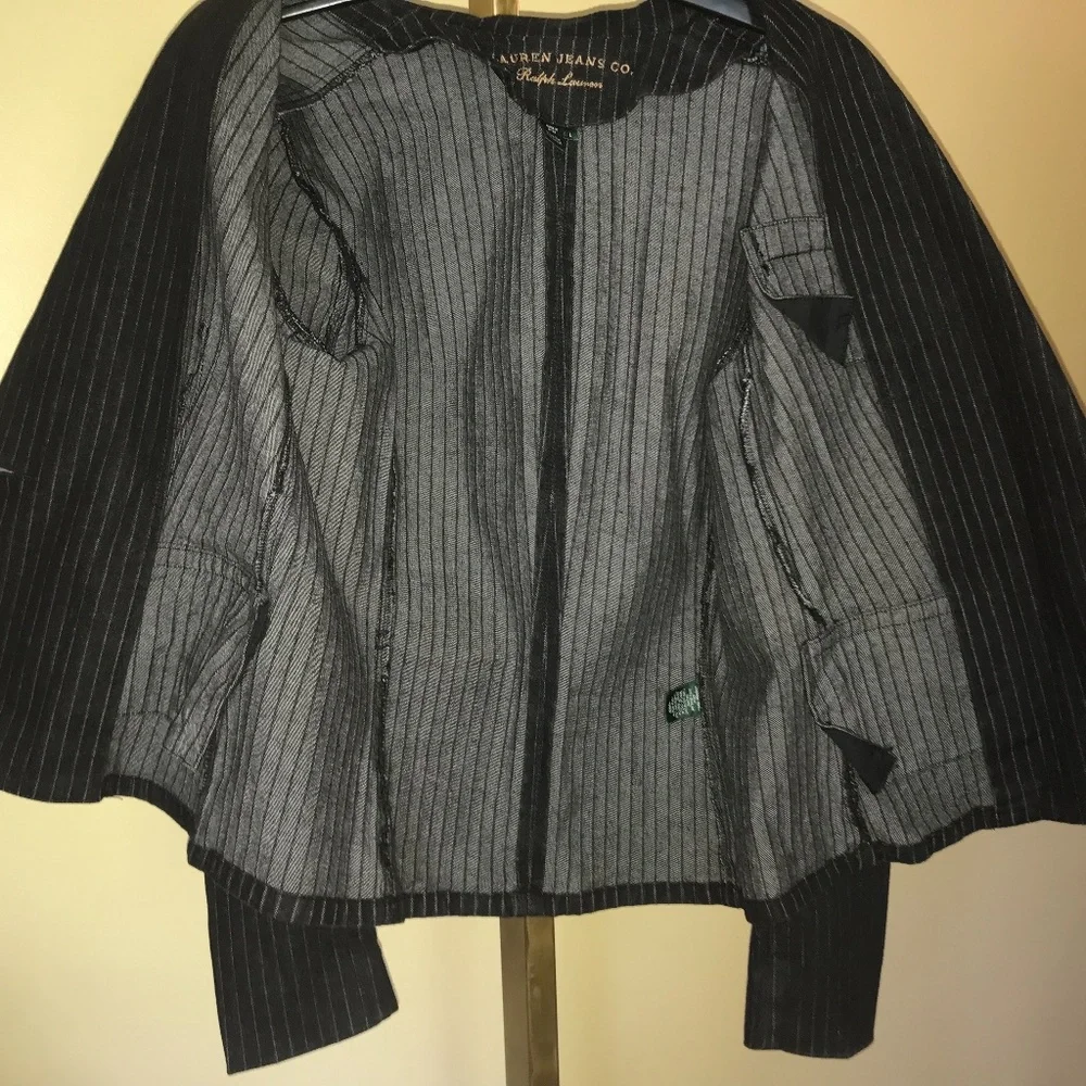Ralph Lauren Jeans Co Black Denim Pinstrip Jacket Blazer Large NEW NWOT - Picture 6 of 11